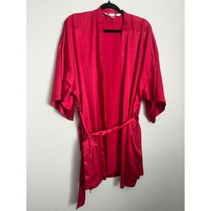 Victoria's Secret Red Satin Robe Short Kimono Wrap One Size OS Sleepwear Lounge
